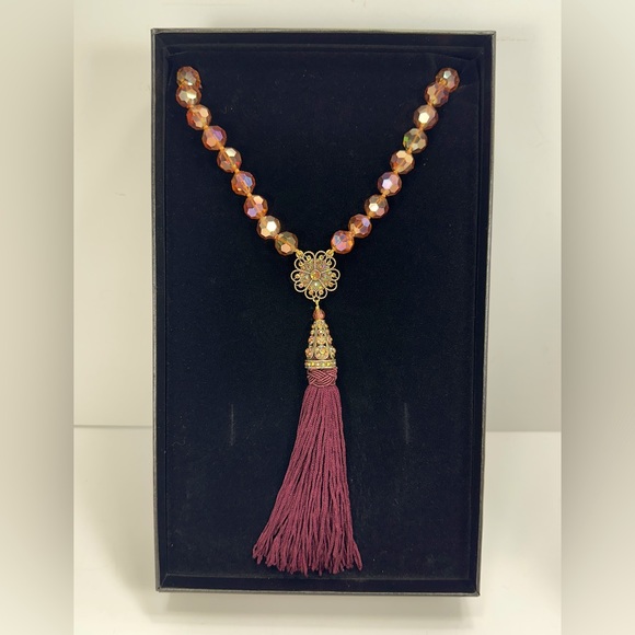 Heidi Daus 28” Toggle Necklace with 5” Fringe Tassel Drop - Candlelight Orange - Picture 1 of 12